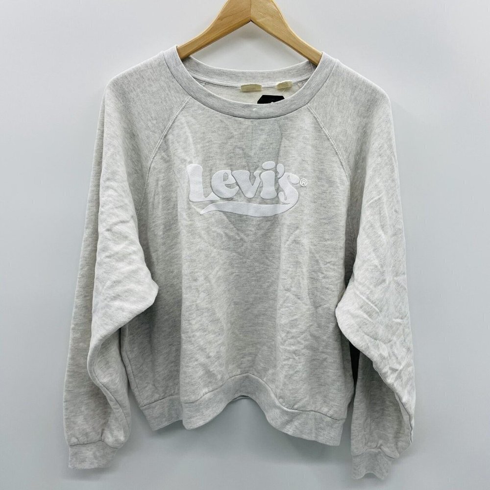 Levi's Womens Trendy Plus Size 1X Crew Neck Logo Sweatshirt Heather Gray‎ $49
